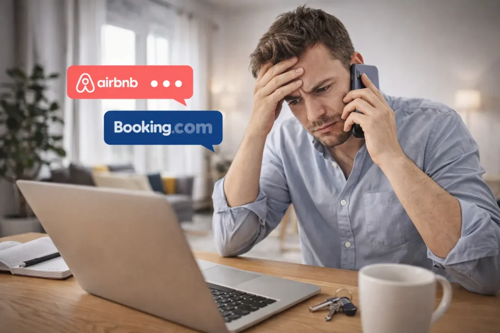Propriétaire stressé par la gestion de son Airbnb et Booking.com - CocoonHôte conciergerie Côte d'Azur