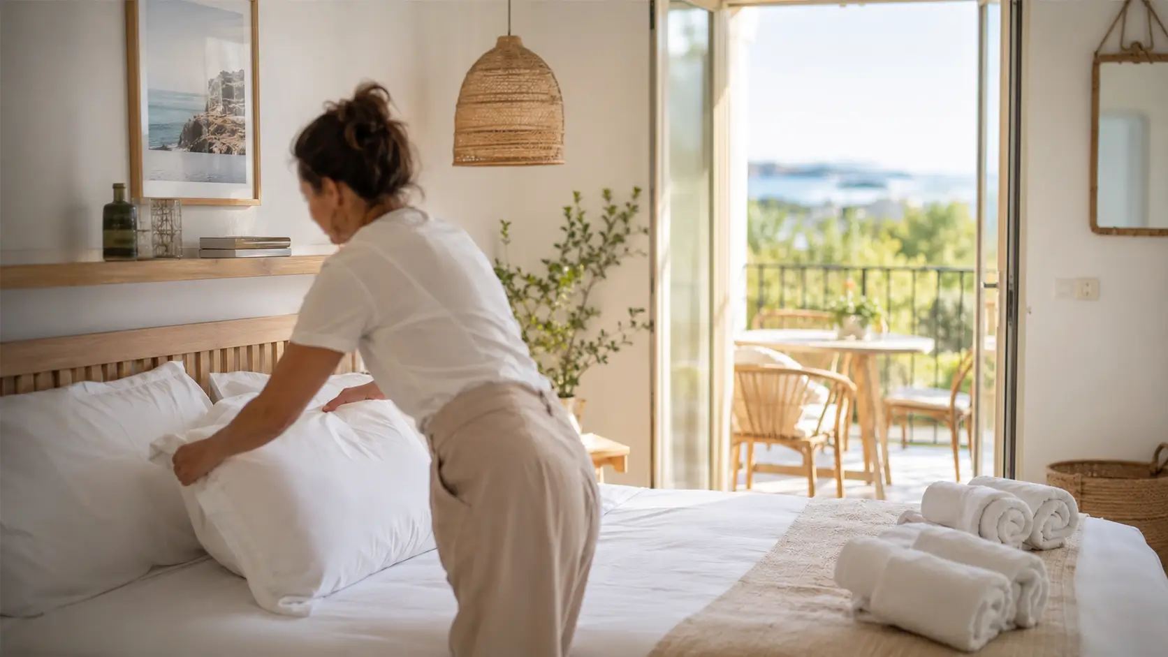 Prestataire ménage Airbnb préparant un logement en location courte durée