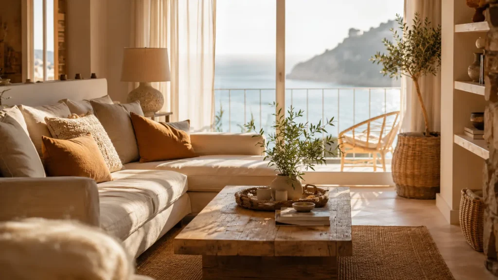 Salon Airbnb protégé par une assurance propriétaire sur la côte méditerranéenne